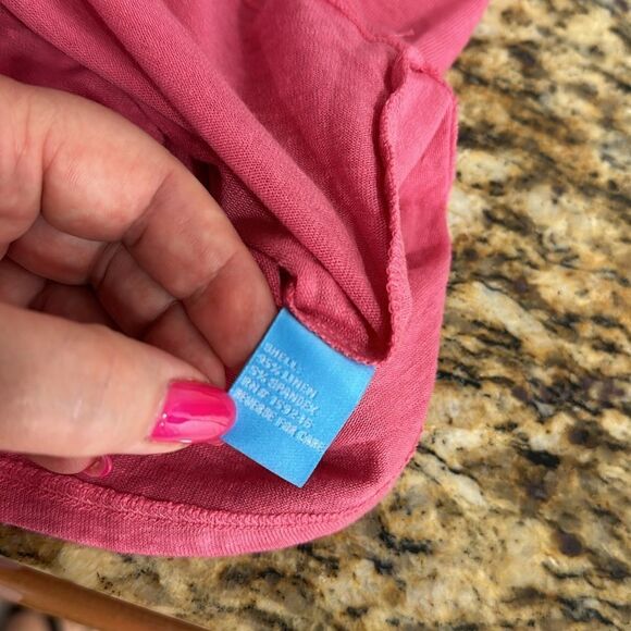 J. McLaughlin Pink Linen Blend V-neck Short Sleeve T-shirt Size M - Picture 5 of 8